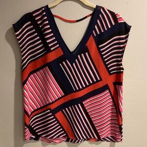 Express Multicolor Geometric V-Neck Blouse